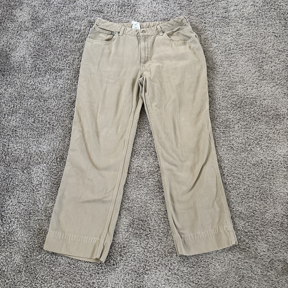 Women's Carhartt Tan Pants Jeans Workwear Size 14 X 34 Carpenter Original‎ Fit